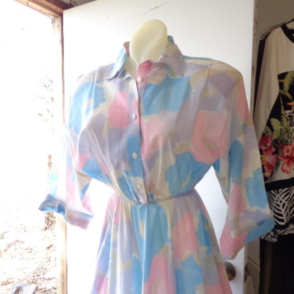 NOS American Shirt Dress Pastel Vtg Dress Shirtdress 7/8 USA Made Oldstock